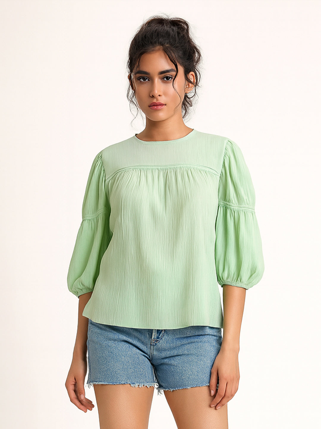 Green Solid 3/4th Sleeves Top