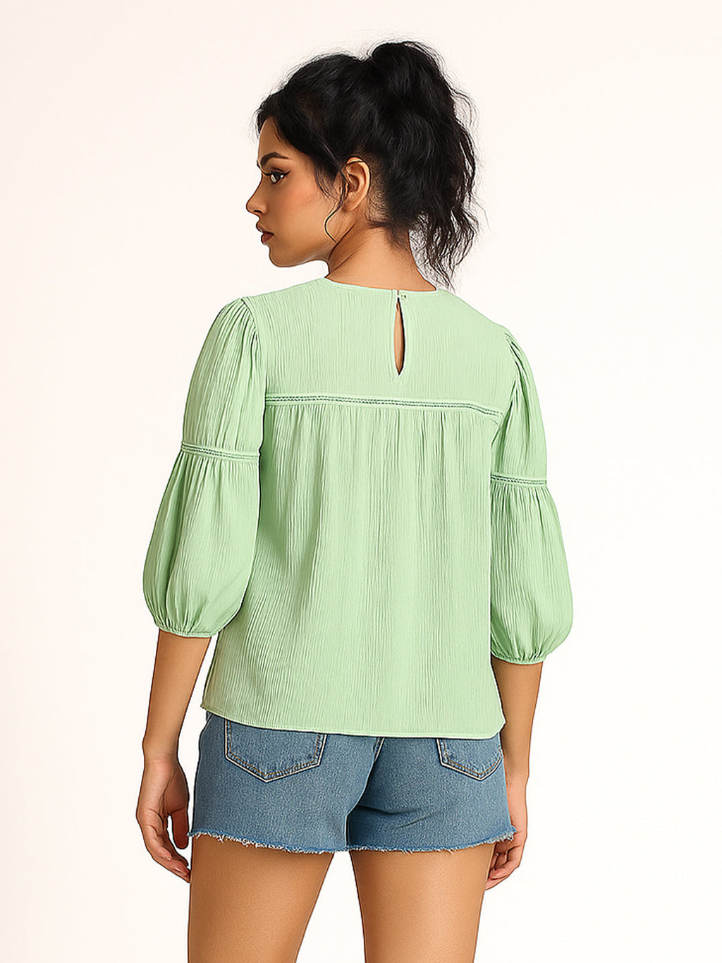 Green Solid 3/4th Sleeves Top