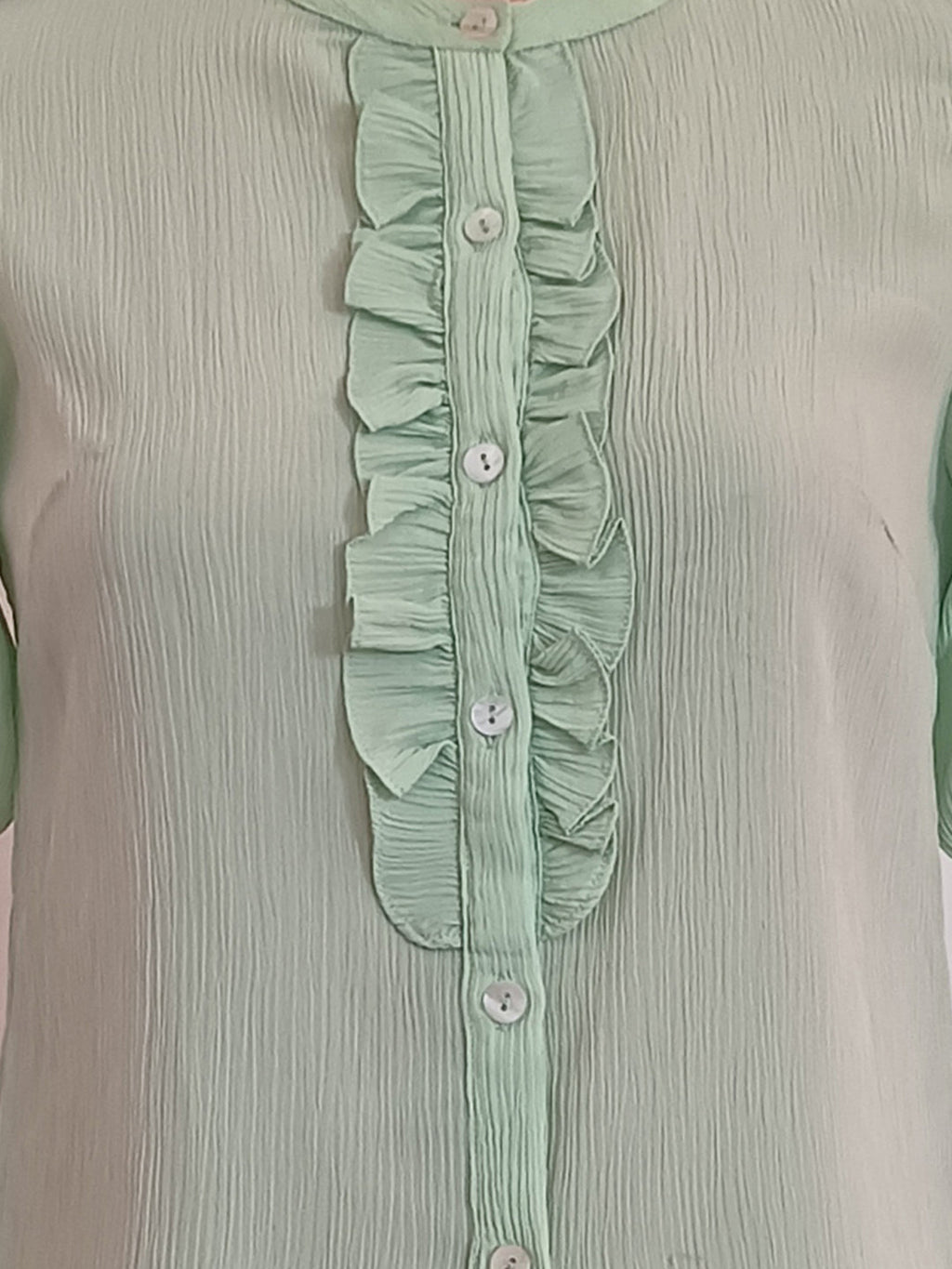 Green Solid Short Sleeves Top