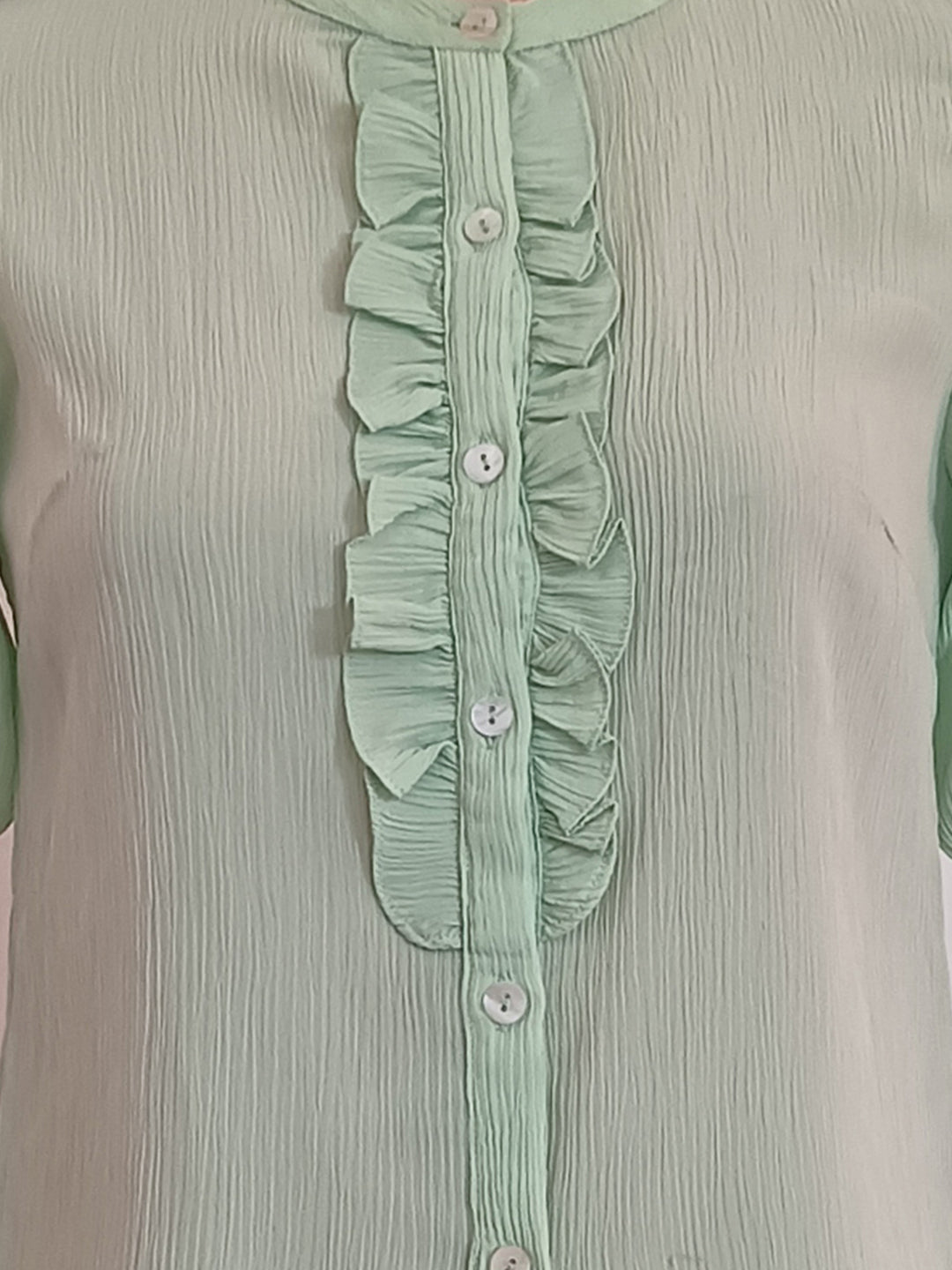 Green Solid Short Sleeves Top