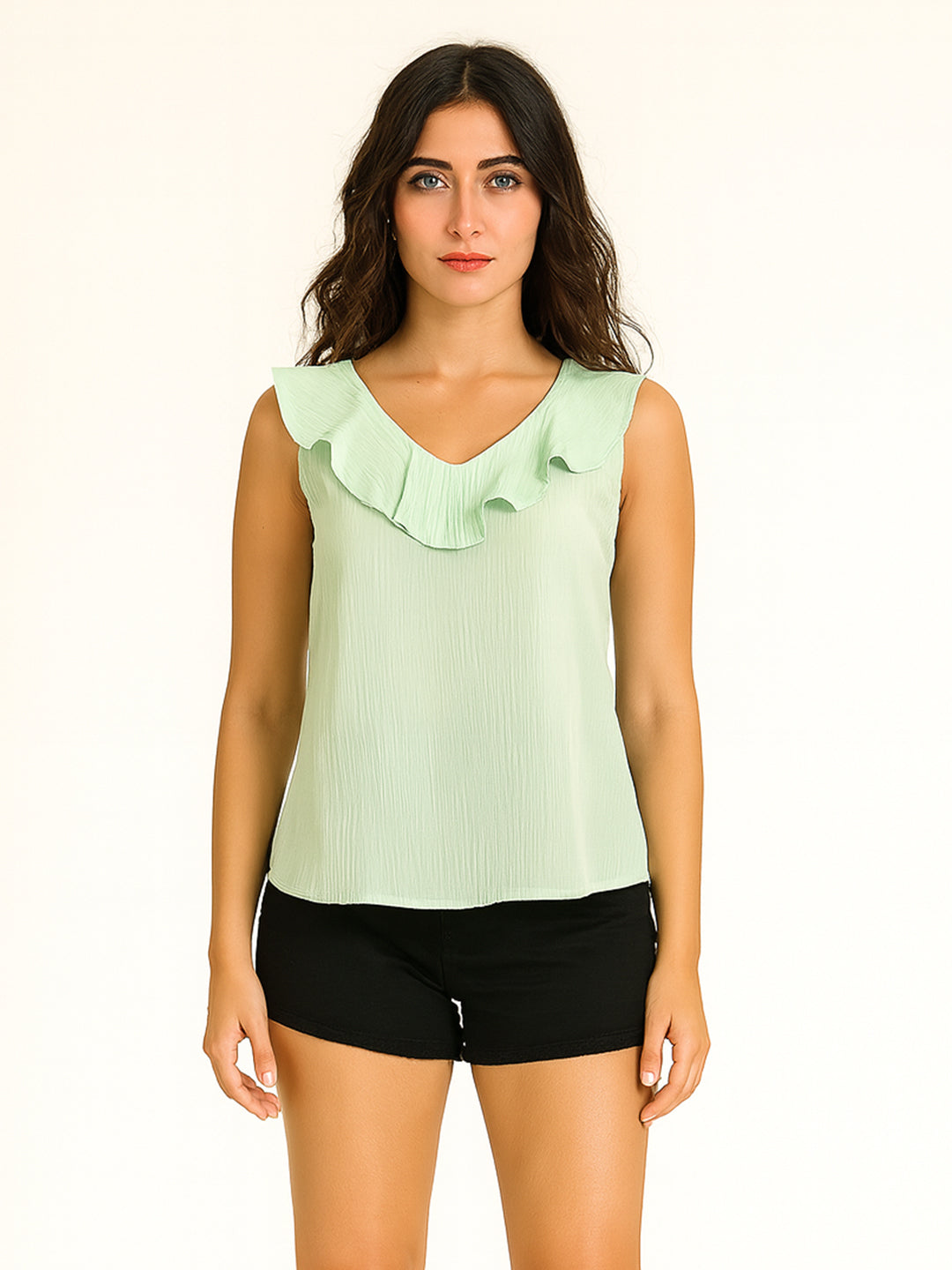 Green Solid Sleeveless Top