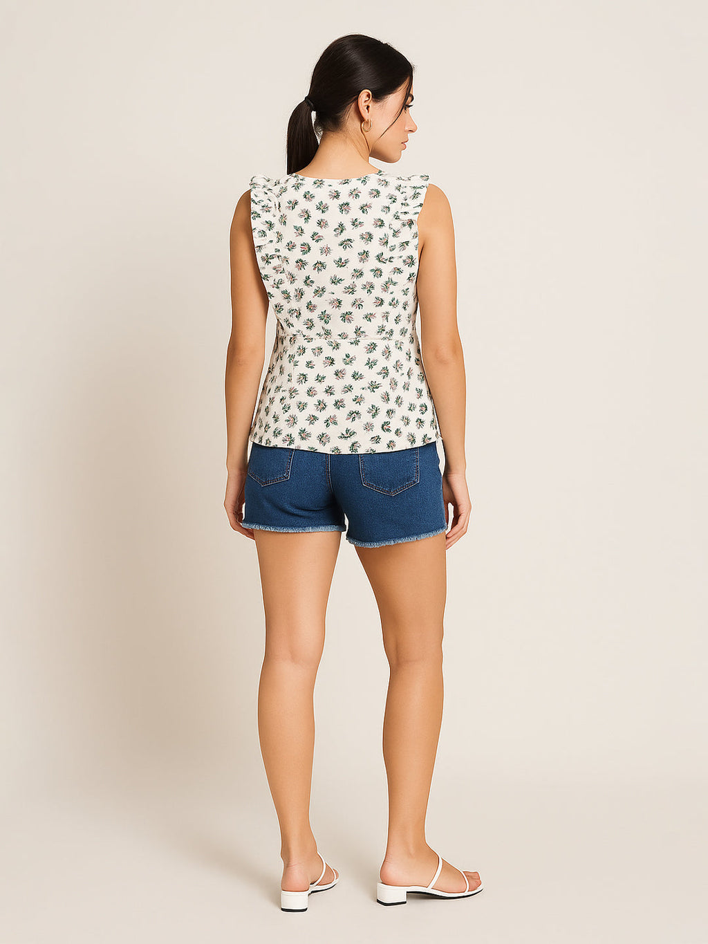 White Printed Sleeveless Top