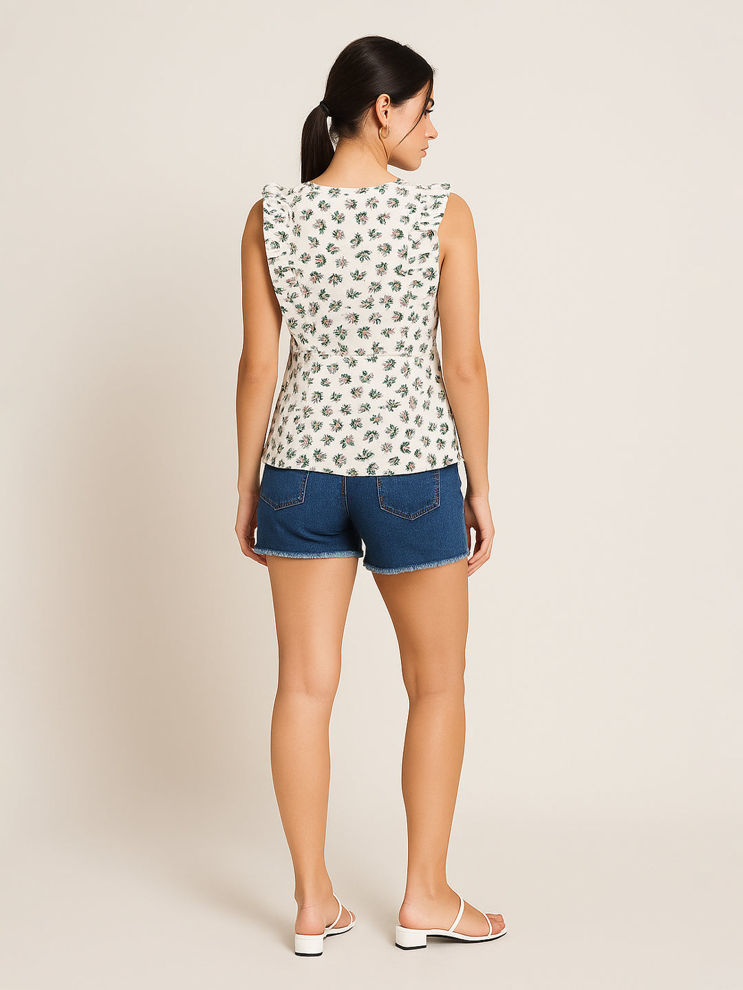 White Printed Sleeveless Top