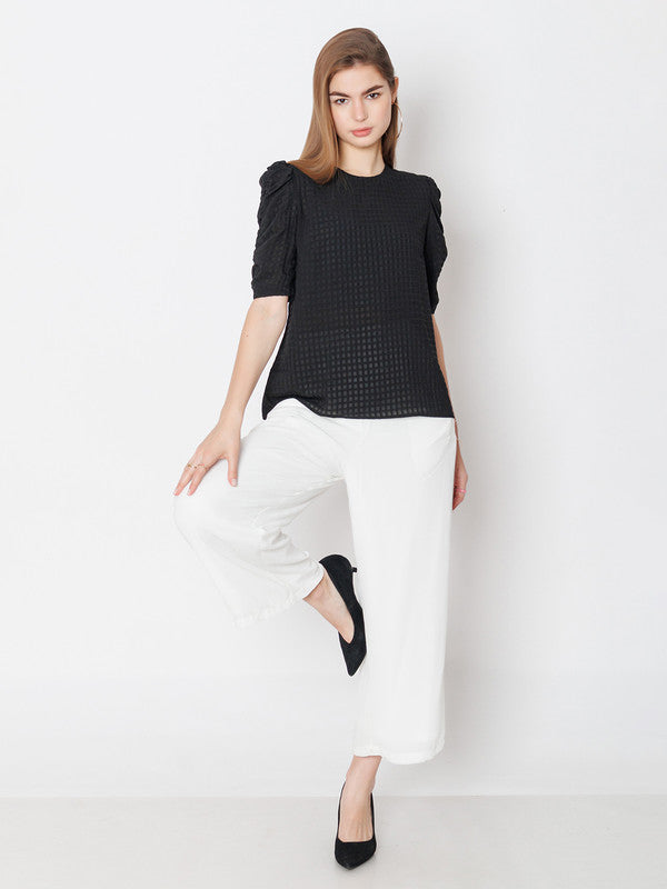 Black Textured Regular Fit Top