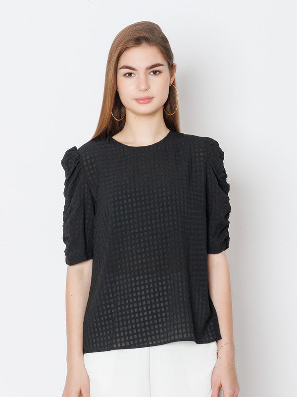 Black Textured Regular Fit Top