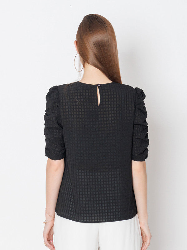 Black Textured Regular Fit Top