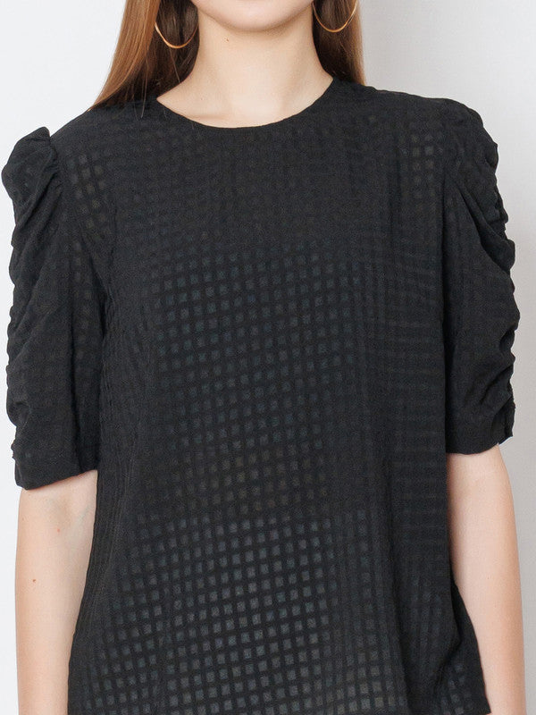 Black Textured Regular Fit Top