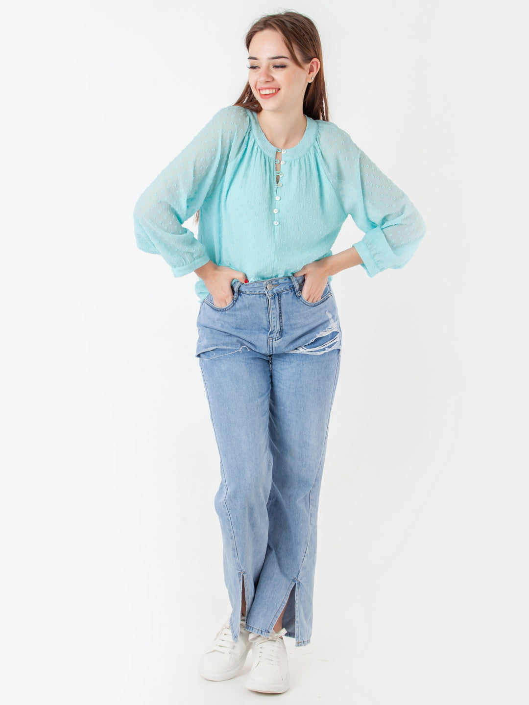 Blue Self Design Regular Top