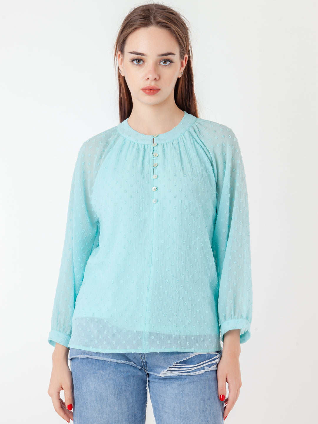 Blue Self Design Regular Top