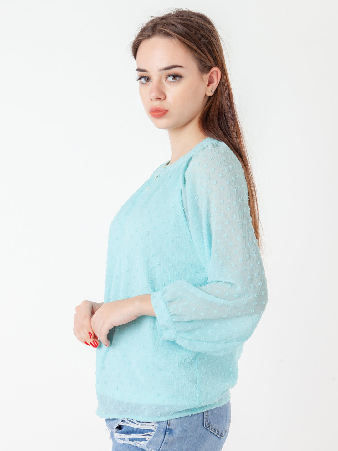 Blue Self Design Regular Top