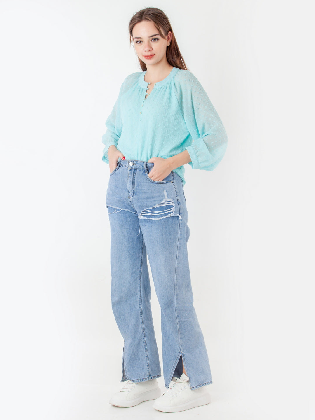 Blue Self Design Regular Top