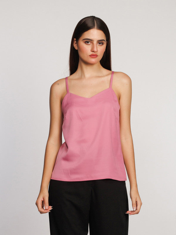 Pink Solid Regular Tank Top