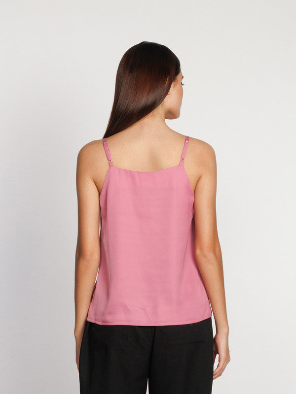Pink Solid Regular Tank Top