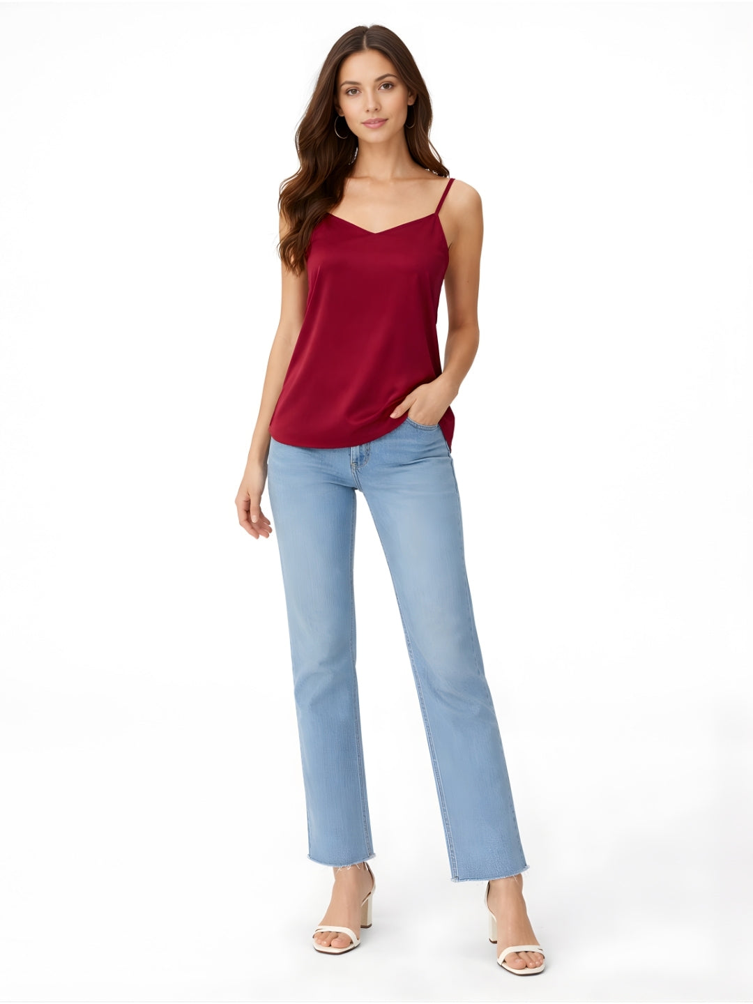 Wine Solid Sleeveless Top