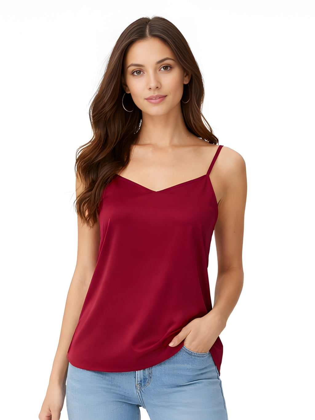 Wine Solid Sleeveless Top