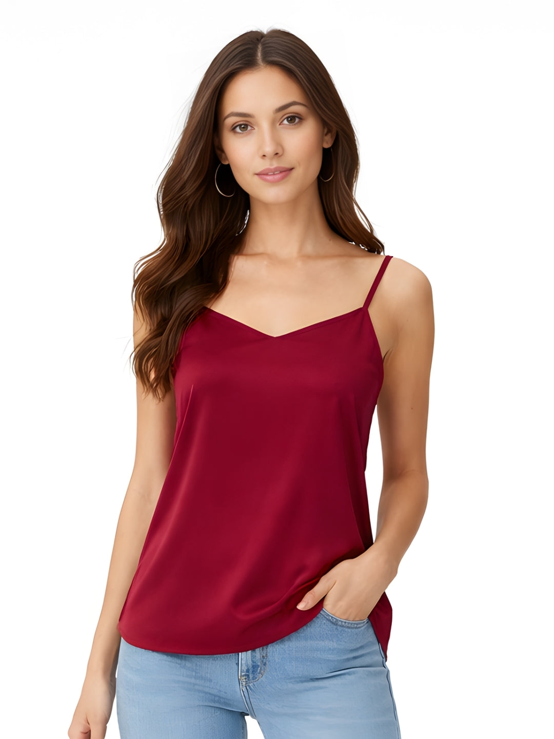 Wine Solid Sleeveless Top