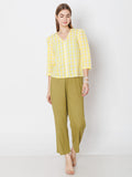 Yellow Checked Regular Fit Top