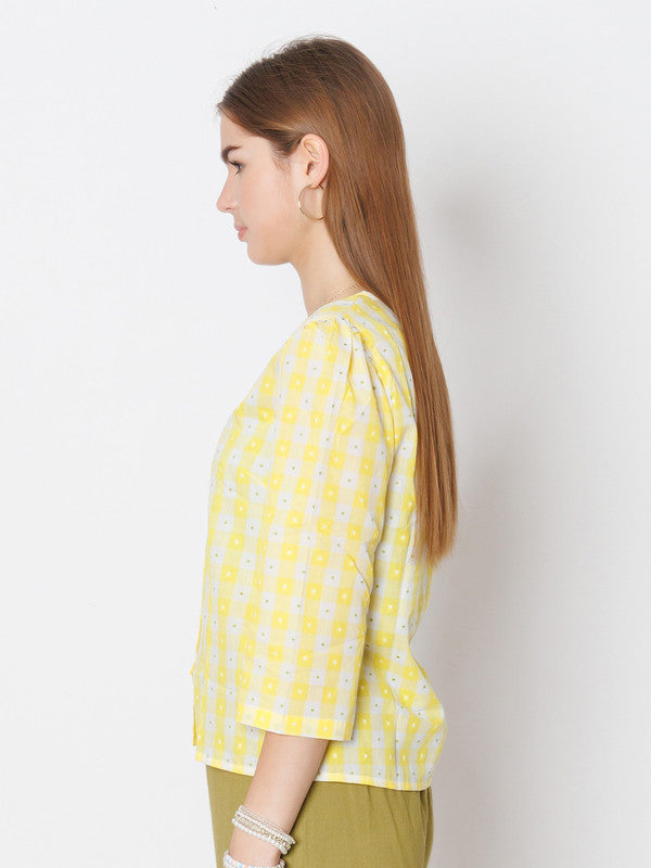 Yellow Checked Regular Fit Top