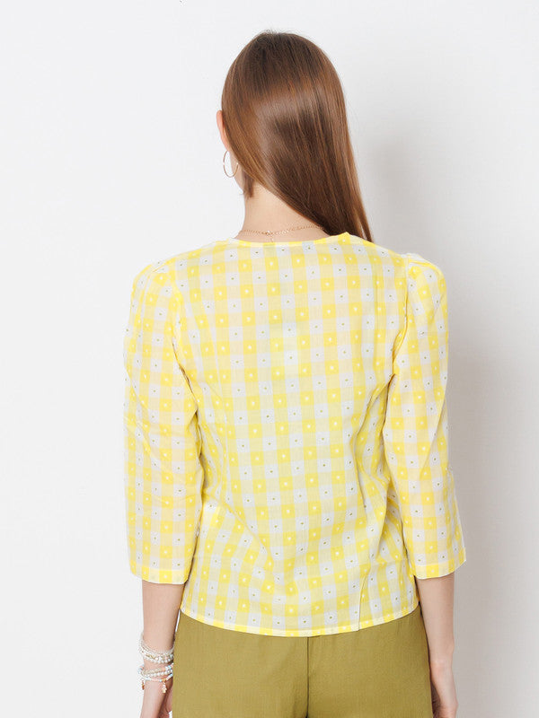Yellow Checked Regular Fit Top
