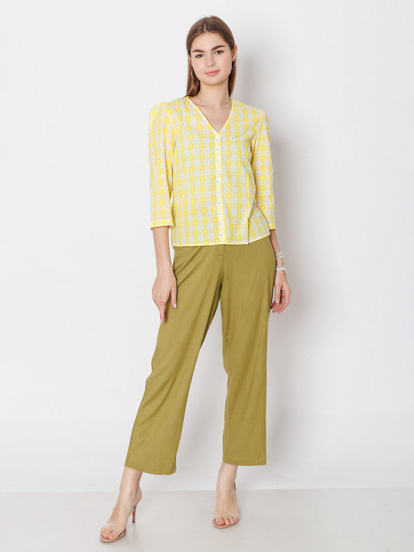 Yellow Checked Regular Fit Top