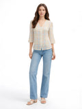 White Checked Elbow Sleeves Top