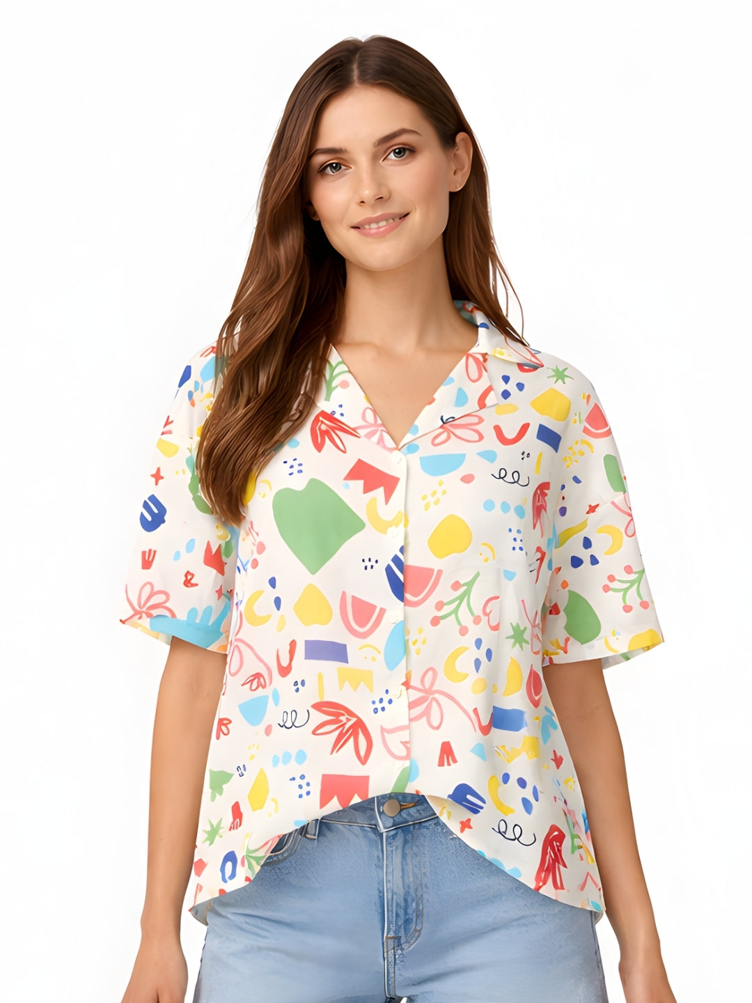 White Printed Short Sleeves Shirts