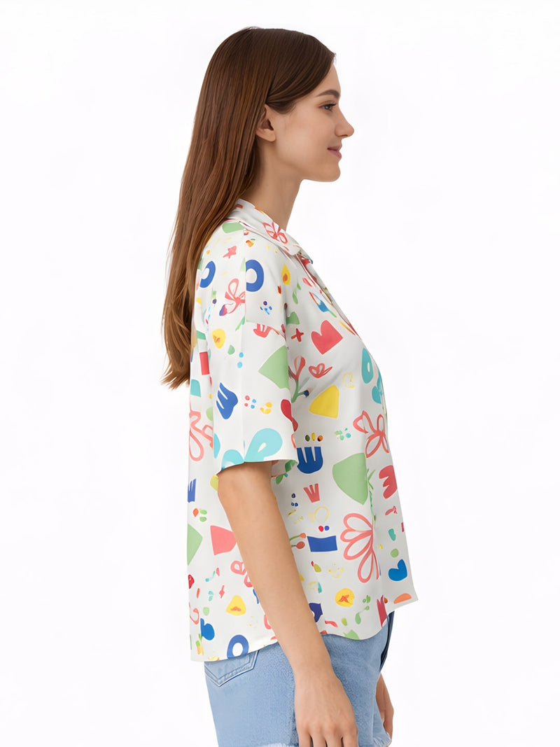 White Printed Short Sleeves Shirts