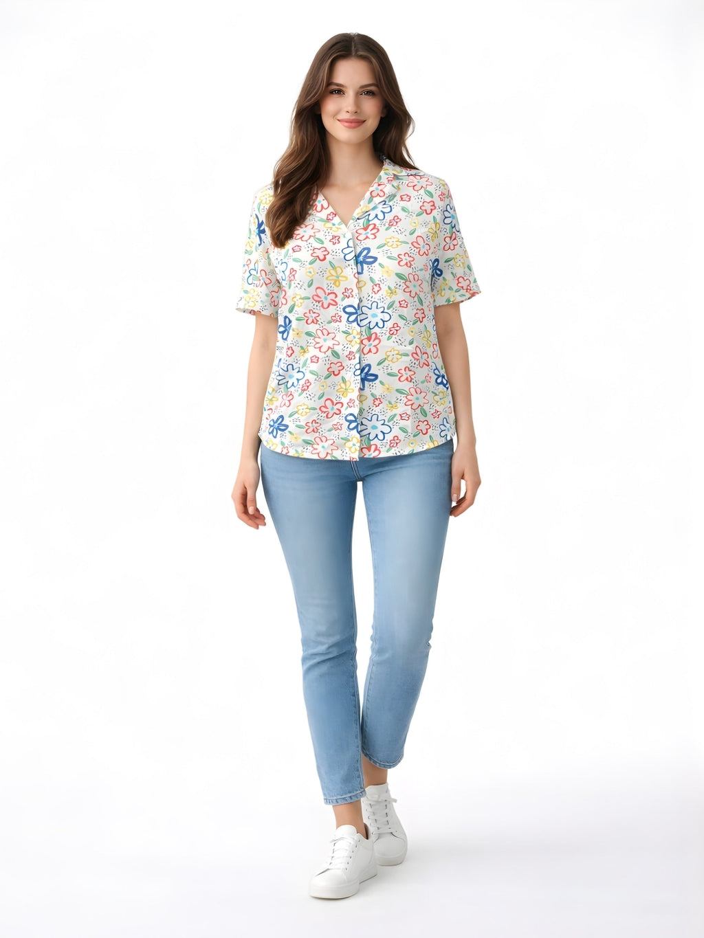 White Printed Short Sleeves Shirts