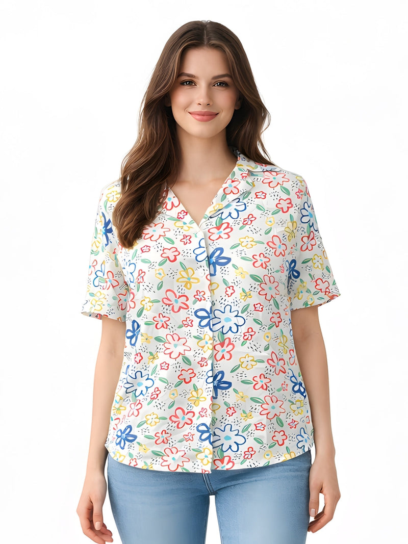 White Printed Short Sleeves Shirts