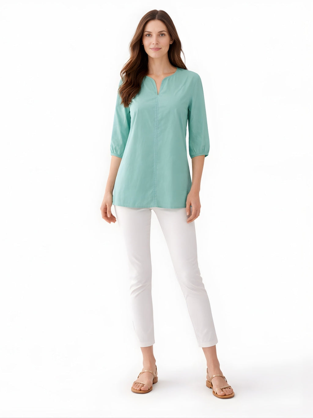 Sea Green Solid Elbow Sleeves Top