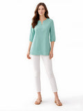 Sea Green Solid Elbow Sleeves Top