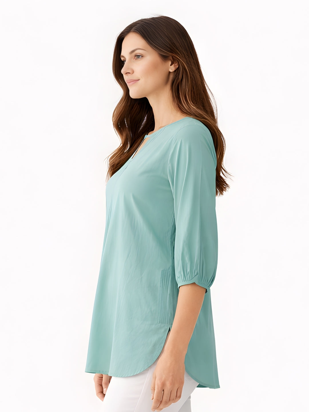 Sea Green Solid Elbow Sleeves Top