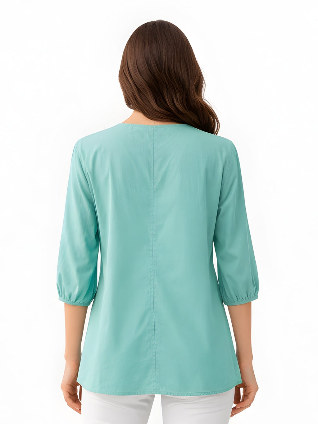 Sea Green Solid Elbow Sleeves Top