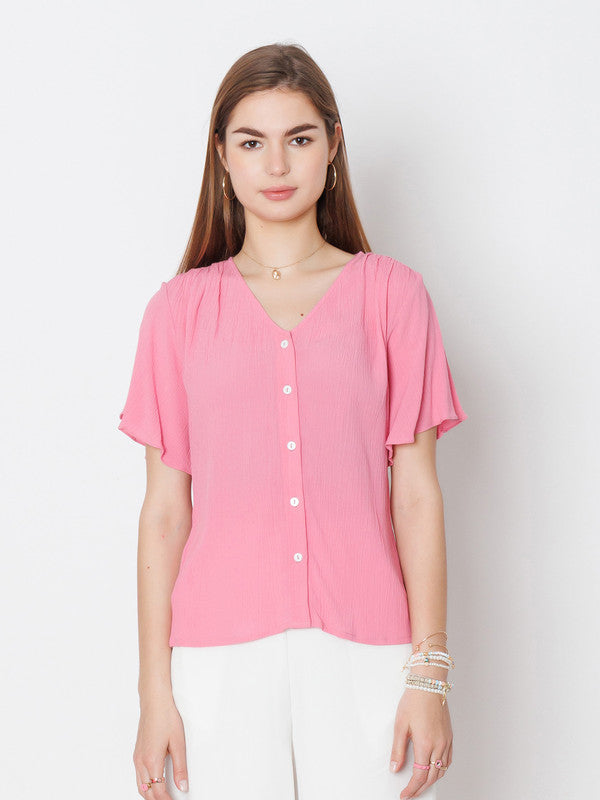 Pink Solid Regular Fit Top