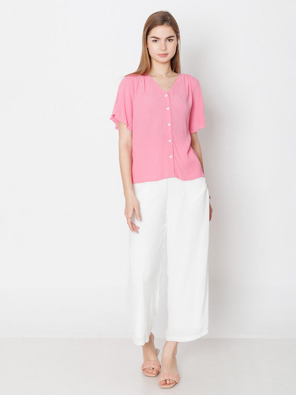 Pink Solid Regular Fit Top