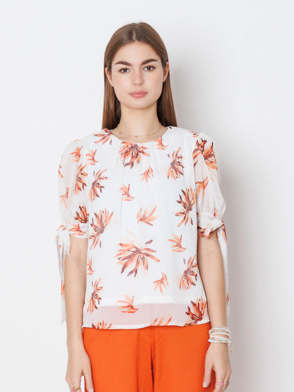 White Printed Basic Top