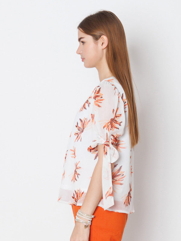 White Printed Basic Top