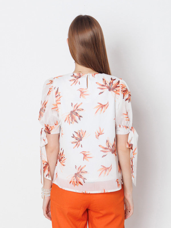 White Printed Basic Top