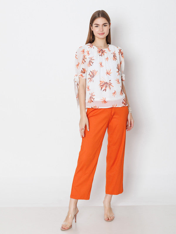 White Printed Basic Top
