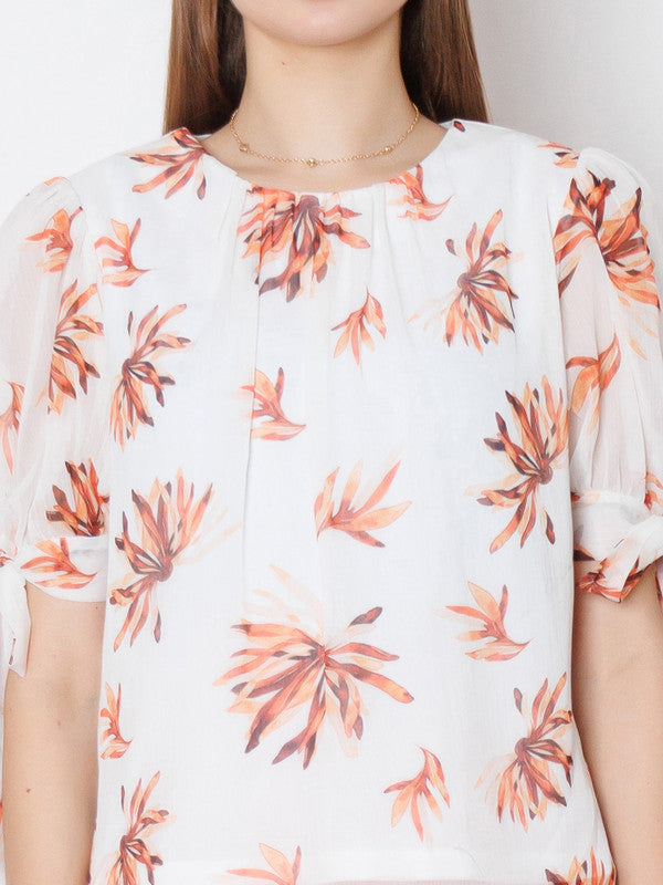 White Printed Basic Top