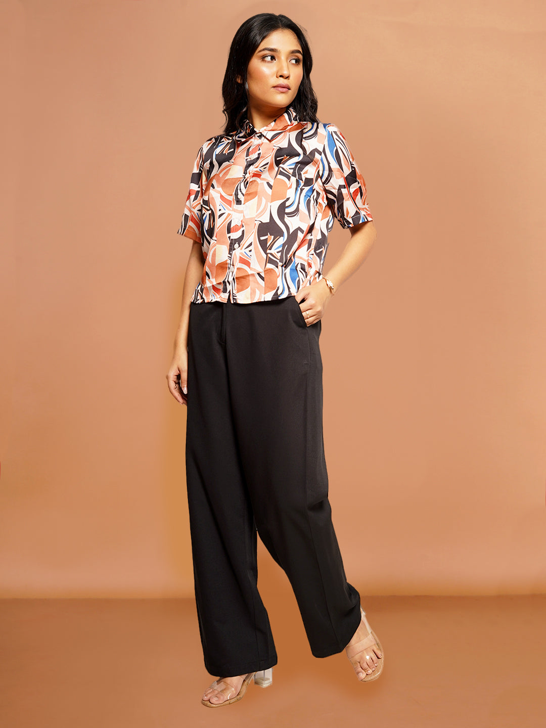 Beige Printed Basic Shirt