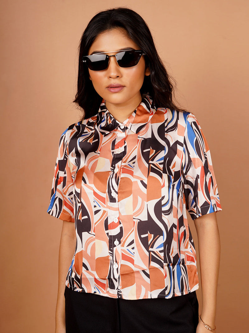 Beige Printed Basic Shirt