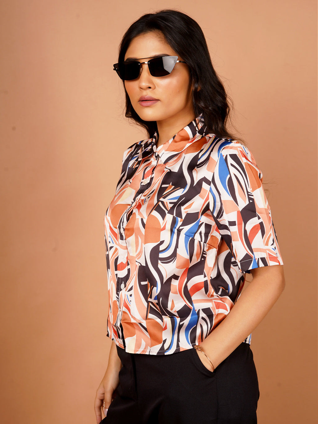 Beige Printed Basic Shirt