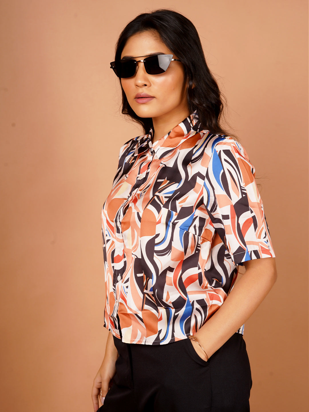 Beige Printed Basic Shirt