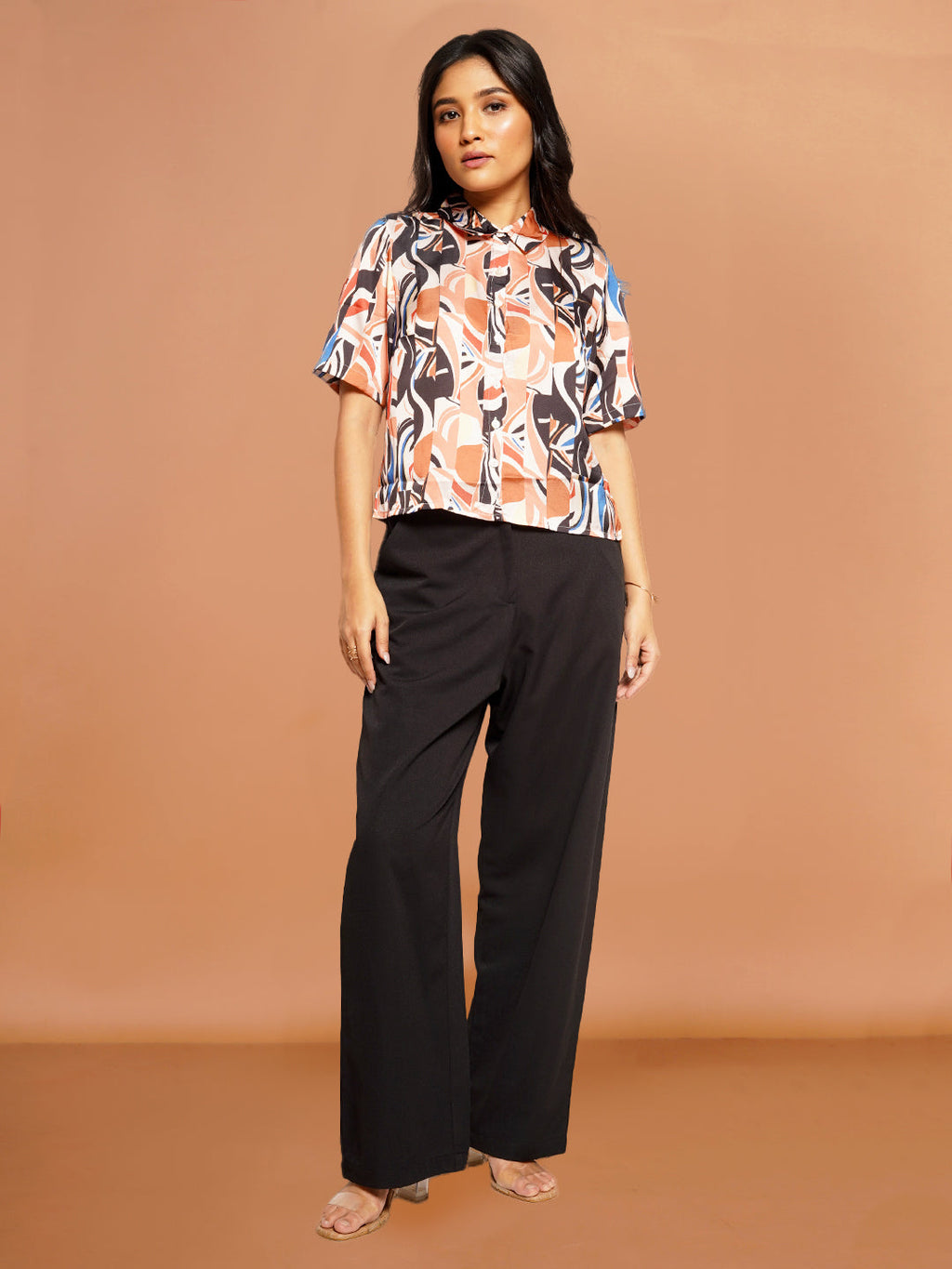 Beige Printed Basic Shirt