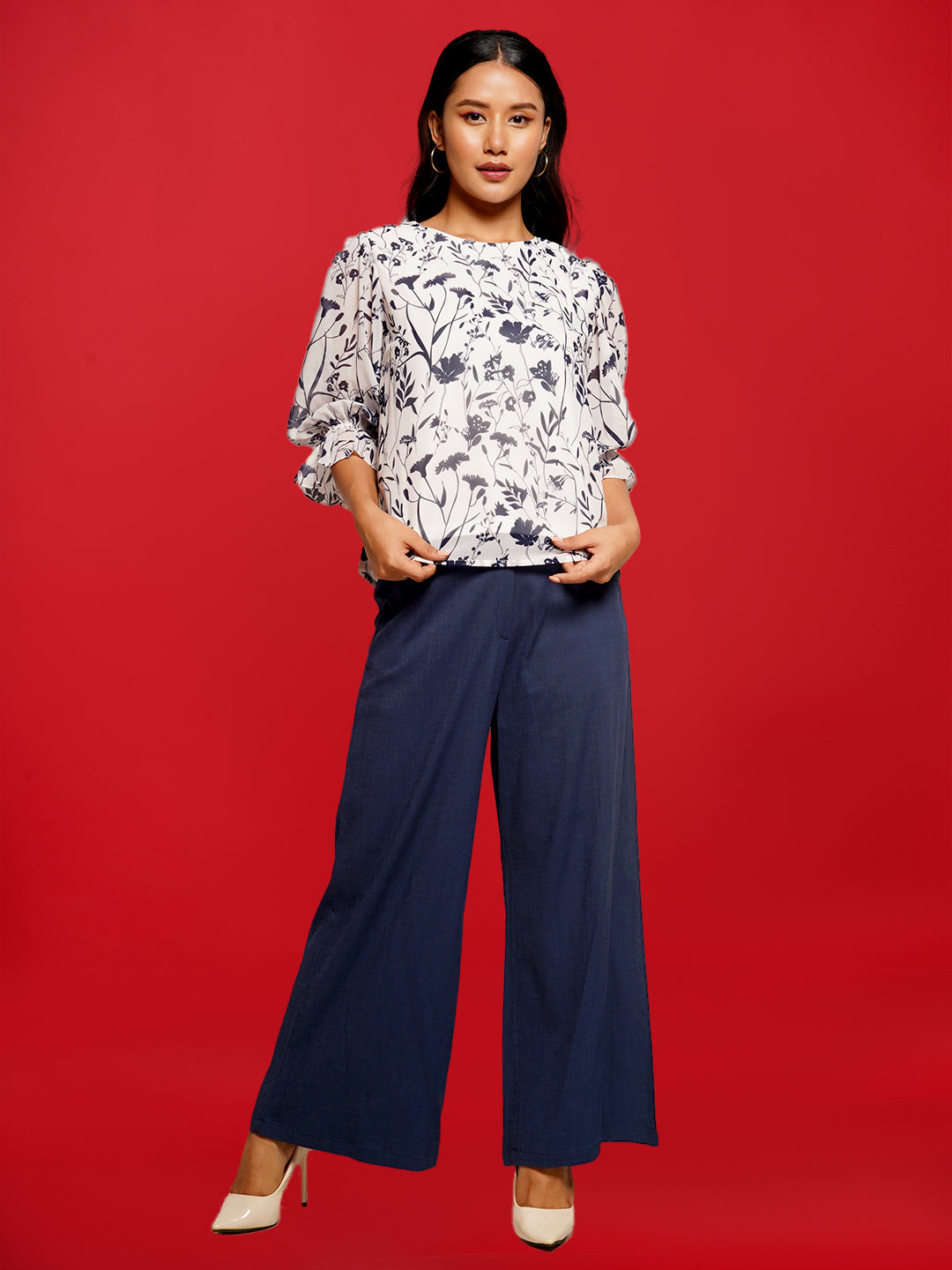 White Floral Basic Top
