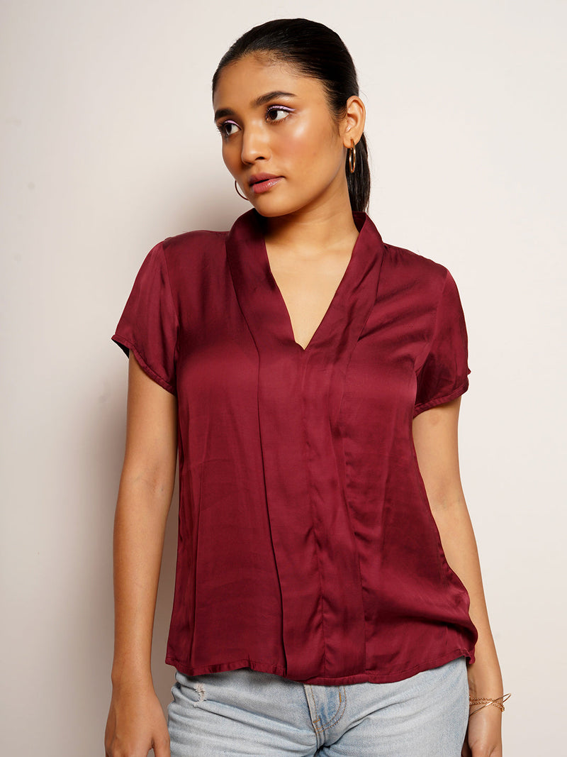 Women's Maroon Plain Basic Top