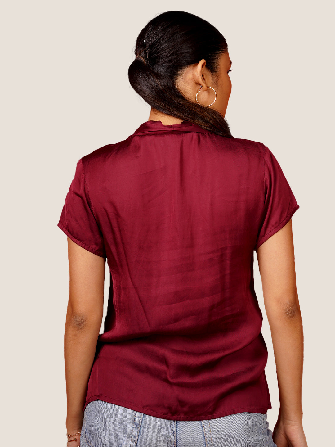 Women's Maroon Plain Basic Top