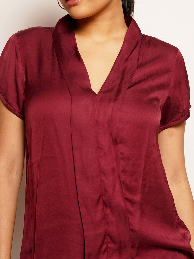 Women's Maroon Plain Basic Top
