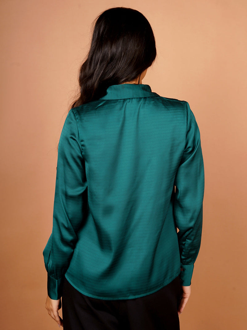 Women's Green Self Design Basic Shirt
